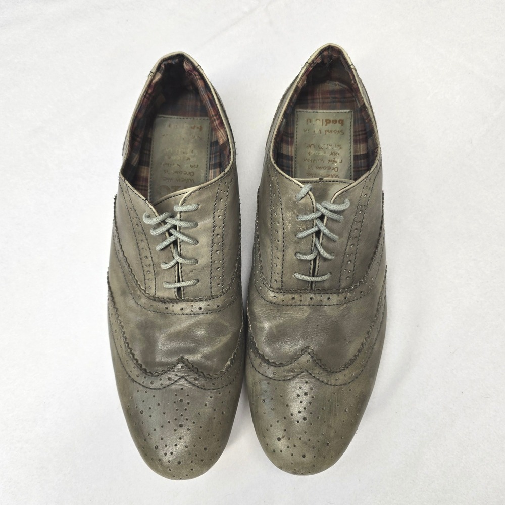 Bed Stu Mens Grey Distressed Leather Wingtip Oxford Brogue Dress Shoes 13 - Picture 2 of 9